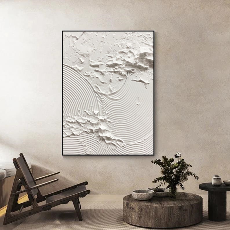 Large Abstract White Painting Home Decor 3D White Sea Waves Etsy