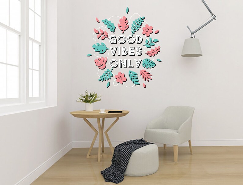 Good Vibes Only Quote Phrase Full Color Wall Vinyl Sticker Decal Mural Art Decor KH0322