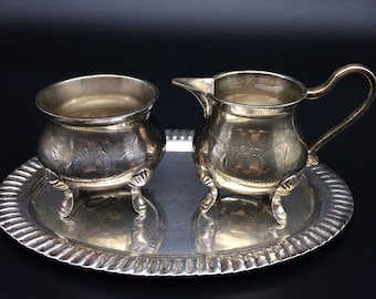 Vintage silver plate creamer sugar bowl set