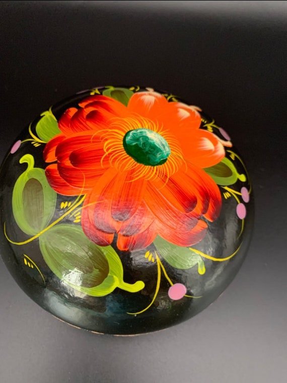 Handpainted lacquer jewelry box Round wooden box w