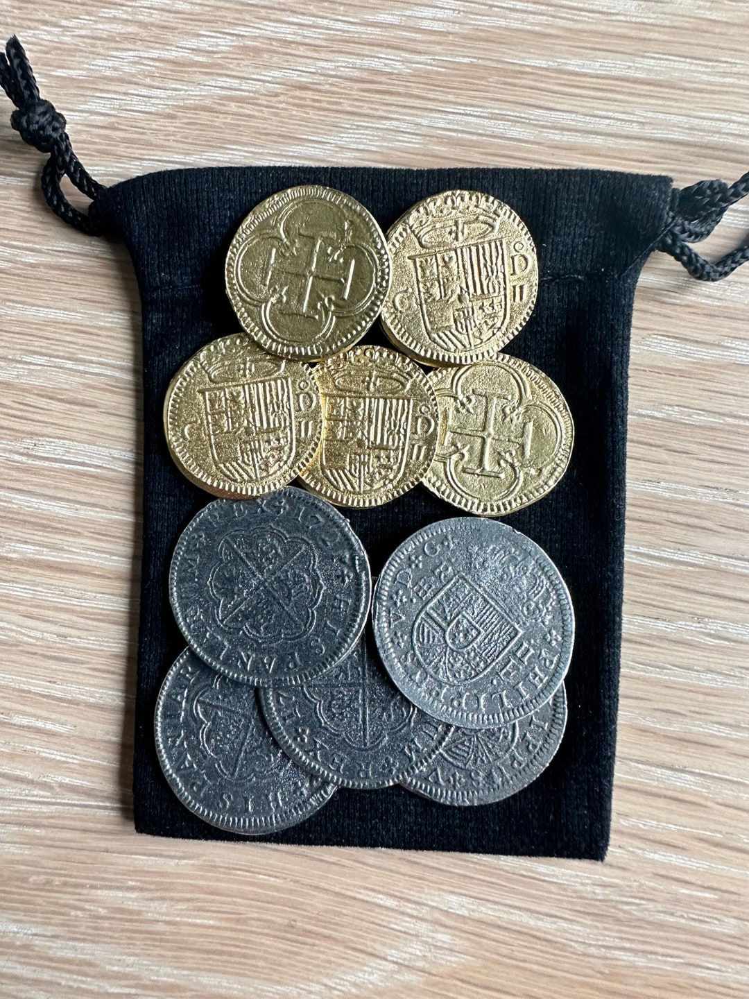 Pirate Treasure Coins Pieces of Eight 5 Gold Doubloons & 5 Silver 2 Reales in Gift Bag Etsy