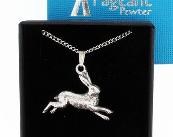 Silver Pewter Hare Pendant in Gift Box