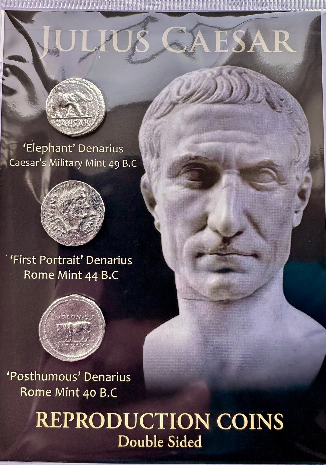 Juego de monedas de reproducción de denario de plata romana de Julio