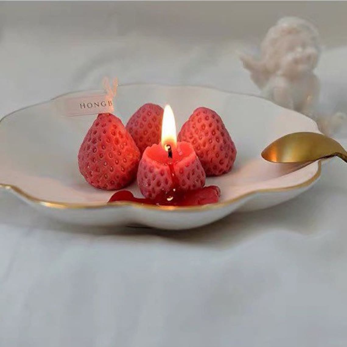 Mini Strawberry Candle Set of 4 One Large Strawberry Candle Etsy