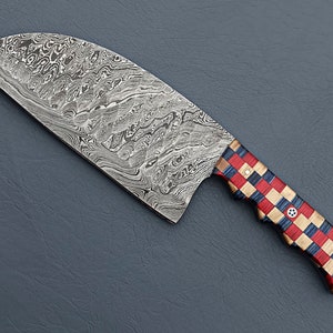 Handmade Damascus Serbian Chef Knife Big Chopper With Multi Color Dollar Sheet gift for women kitchen knife groomsman lover gift & outdoor
