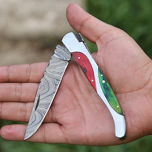 Handmade Damascus Steel Pocket knife Groomsman Wedding Anniversary Gift Personalized gift for boyfriend authentic Damascus steel for Lover