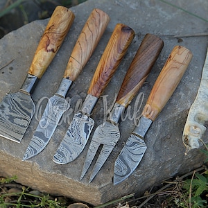 Handmade Damascus Cheese Knife Set of 5 Pcs With Olivewood Handle Birthday Gift Steak Knife Groomsmen Gift Thanksgiving Gift For Husband