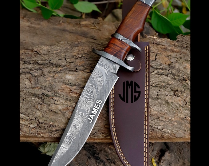 Handmade Damascus Hunting Knife With Rosewood Handle Gift For Father Wedding Gift Bowie Knife Birthday Gift Anniversary Gift Camping knife