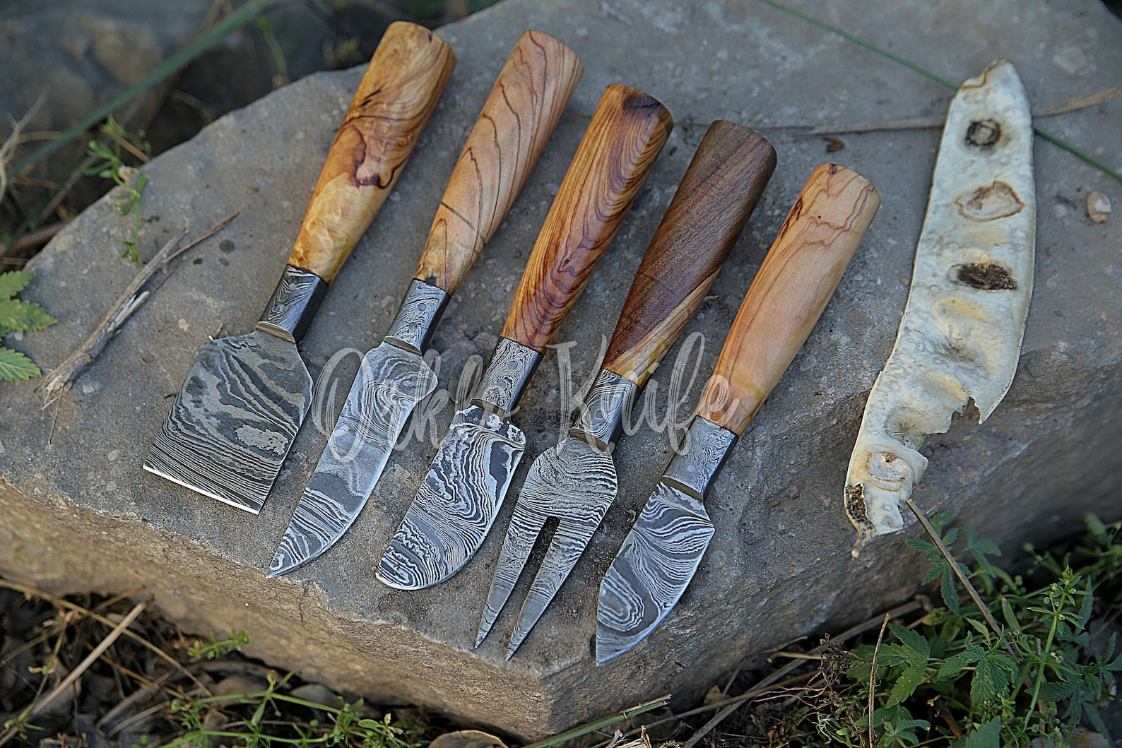 Handmade Damascus Cheese Knife Set of 5 Pcs With Olivewood Etsy