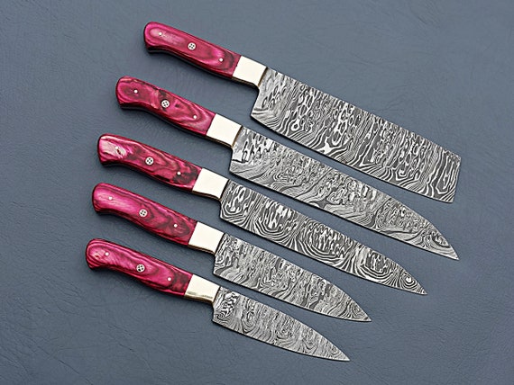 Handmade Damascus Chef Knife Set of 5 With Multicolor Dollar Sheet Handle  Kitchen Knife Groomsmen Gift Birthday Anniversary Gift for Men 