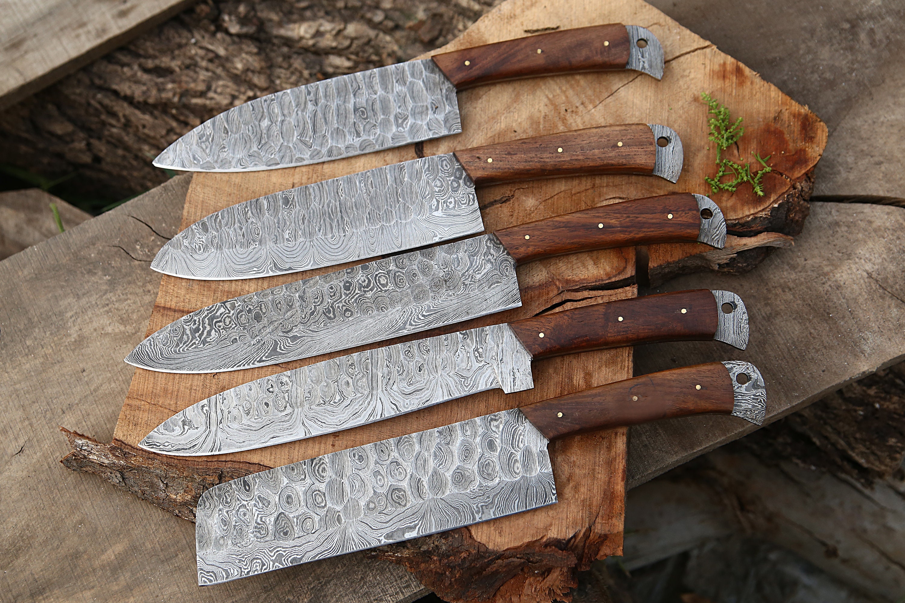 Handmade Damascus Chef Knife Set of 5 PCS Rosewood Handle Gift for Men  Birthday Anniversary Wedding Gift for Husband Gift for Dad & Son 