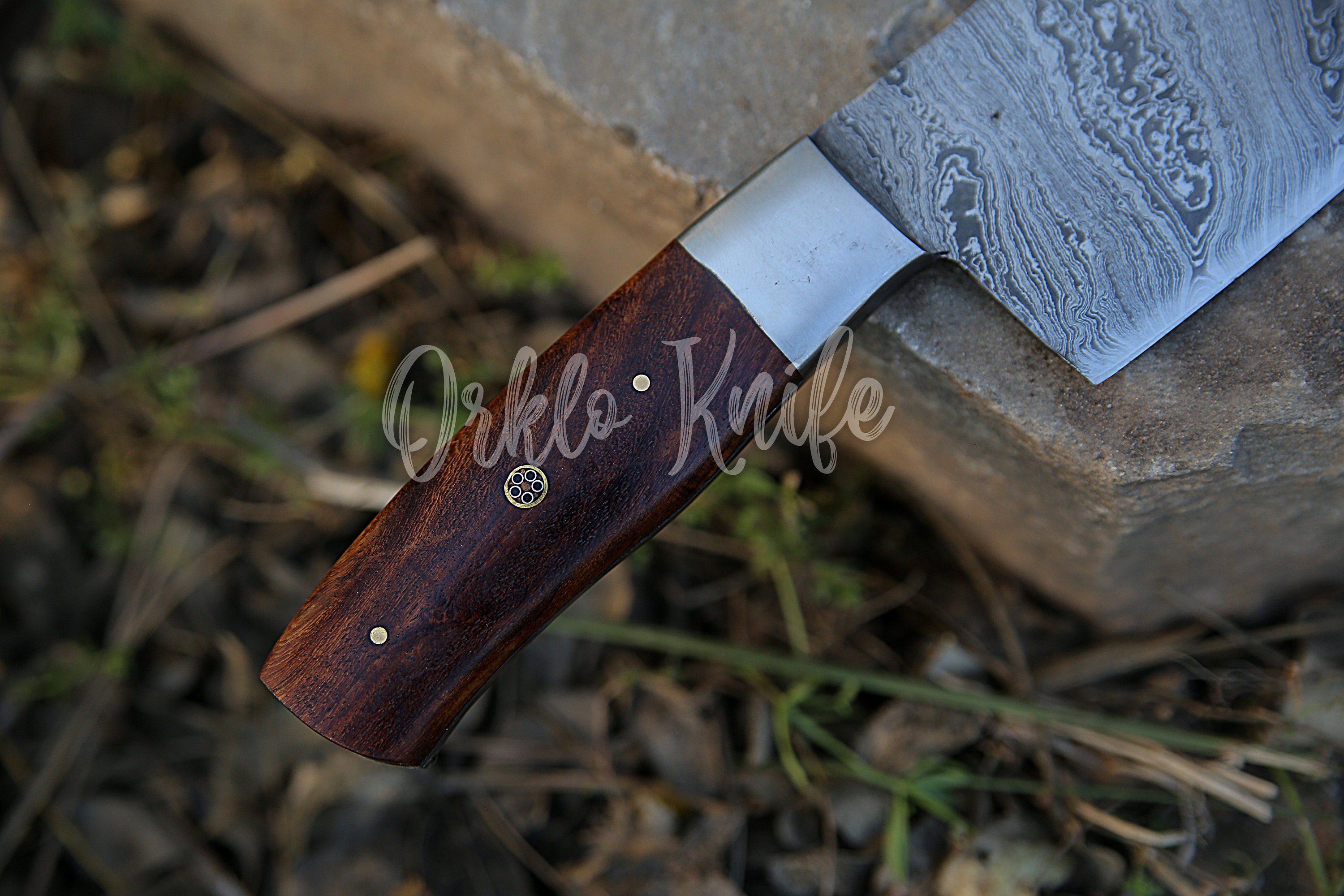 Handmade Damascus Serbian Chef Knife Big Chopper With Rosewood