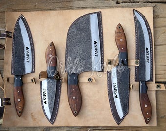 Handmade High Carbon Steel Chef Knife Set Of 5 Pcs Rosewood Black Resin Handle Gift For Father Kitchen Knife Groomsmen Wedding Gift For Him