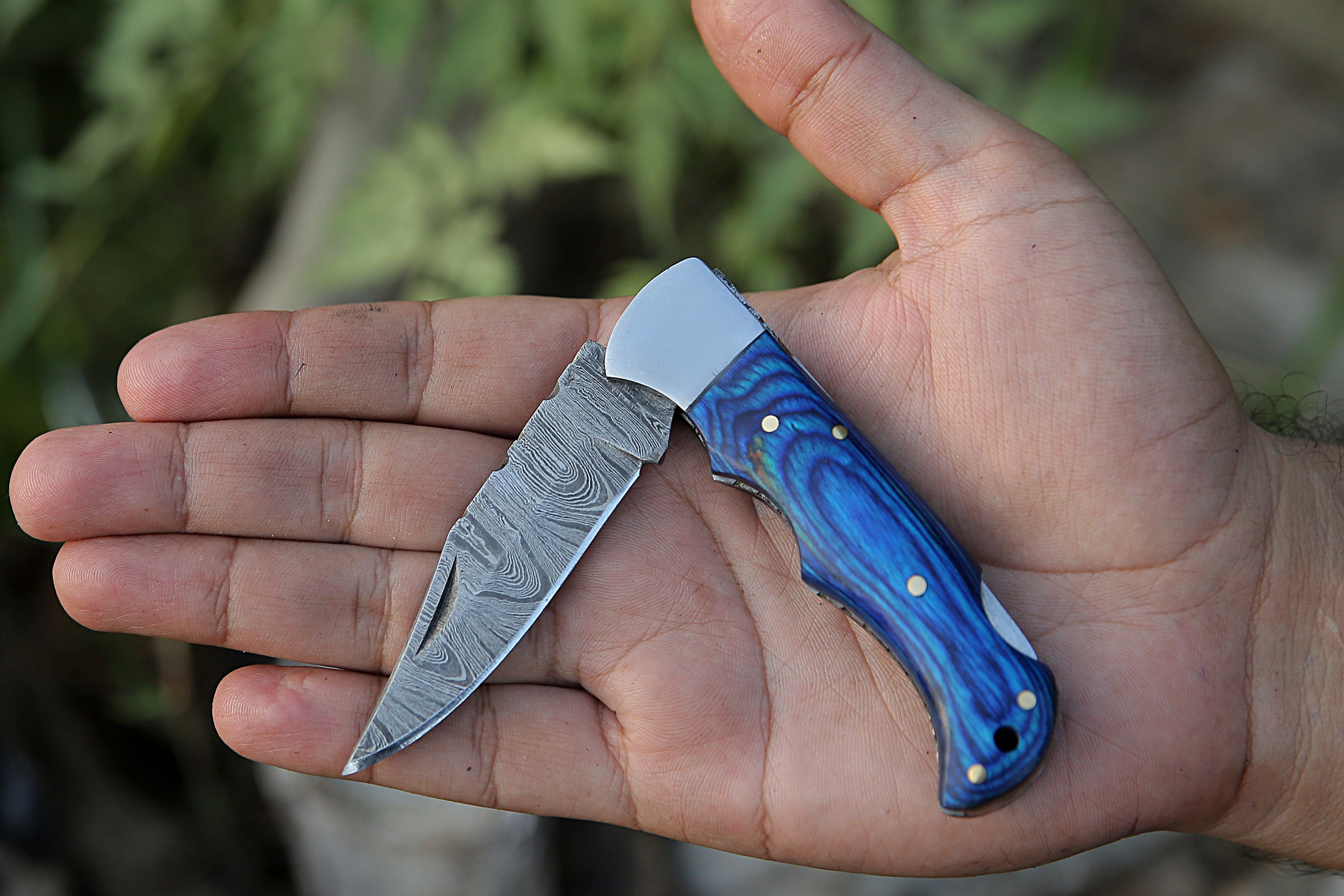 knife 6.5 Blue Wood Damascus Steel Pocket Knife Folding Pocket knives set  – Best Buy Damascus