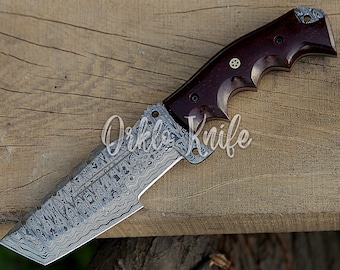 Handmade Damascus Steel Tracker Hunting Knife Micarta Handle Camping Knife Groomsmen Gift Wedding Gift For Men Gift For Husband&Dad Birthday