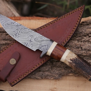 Handmade Damascus Steel Skinner Knife Grip Handle Hunting Knife Birthday Gift Wedding Anniversary Gift for Men Gift For Husband &Dad Outdoor