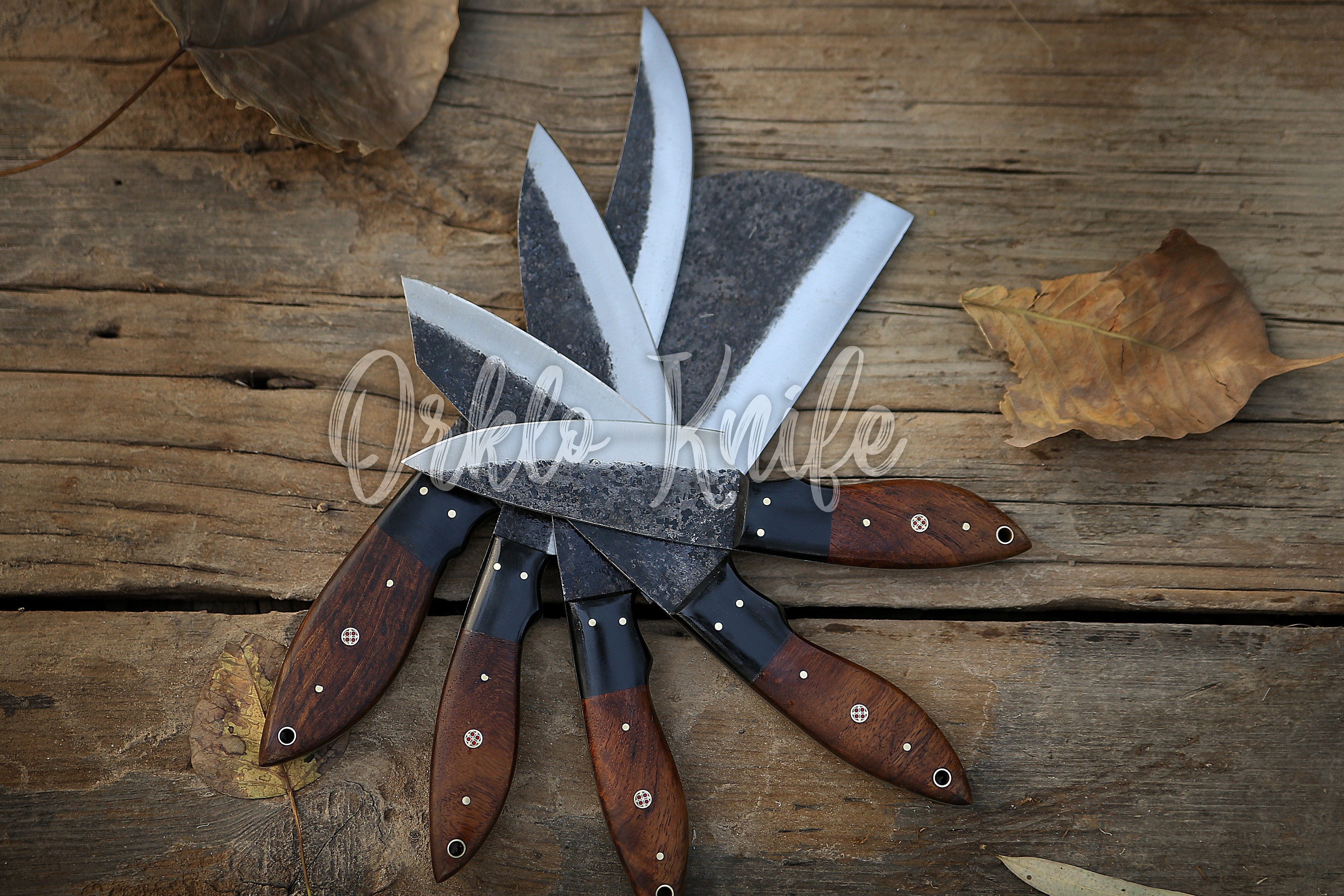 Hand Forged Carbon Steel Chef's Knife Set of 5 BBQ Knife Kitchen Knives  Gift for Boyfriend Anniversary Gift-gift for Him Groomsmen Gift 