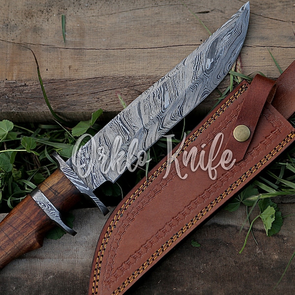 Handmade Damascus Hunting Knife With Rosewood Handle Gift For Father Wedding Gift Bowie Knife Birthday Gift Anniversary Gift Camping knife