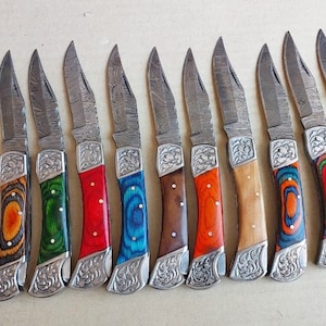 Handmade Damascus Pocket Knife Rose Wood Handle Birthday Gift Folding Knife Groomsmen Anniversary Gift Personalized Gift for Boy friend Love image 3