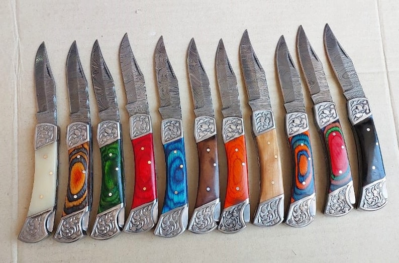 Handmade Damascus Pocket Knife Rose Wood Handle Birthday Gift Folding Knife Groomsmen Anniversary Gift Personalized Gift for Boy friend Love image 3