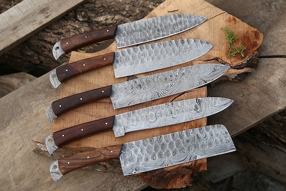 Handmade High Carbon Steel Chef Knife Set of 5 Pcs Rosewood Black Horn  Handle Gift for Father Kitchen Knife Groomsmen Wedding Gift for Him 