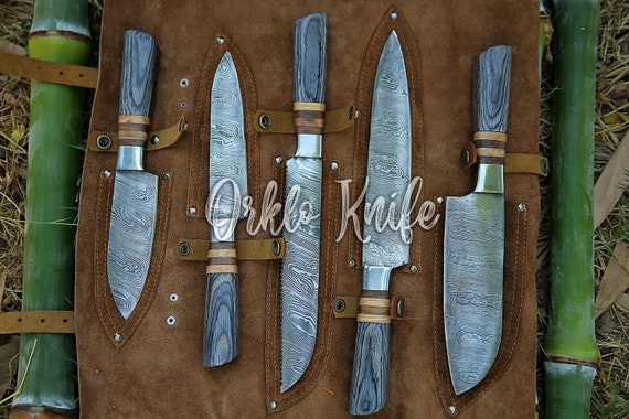 Handmade Damascus Chef Knife Set of 5 PCS Rosewood Handle Gift for Men  Birthday Anniversary Wedding Gift for Husband Gift for Dad & Son 