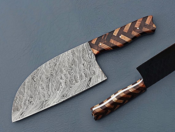 Handmade Damascus Serbian Chef Knife Big Chopper With Rosewood