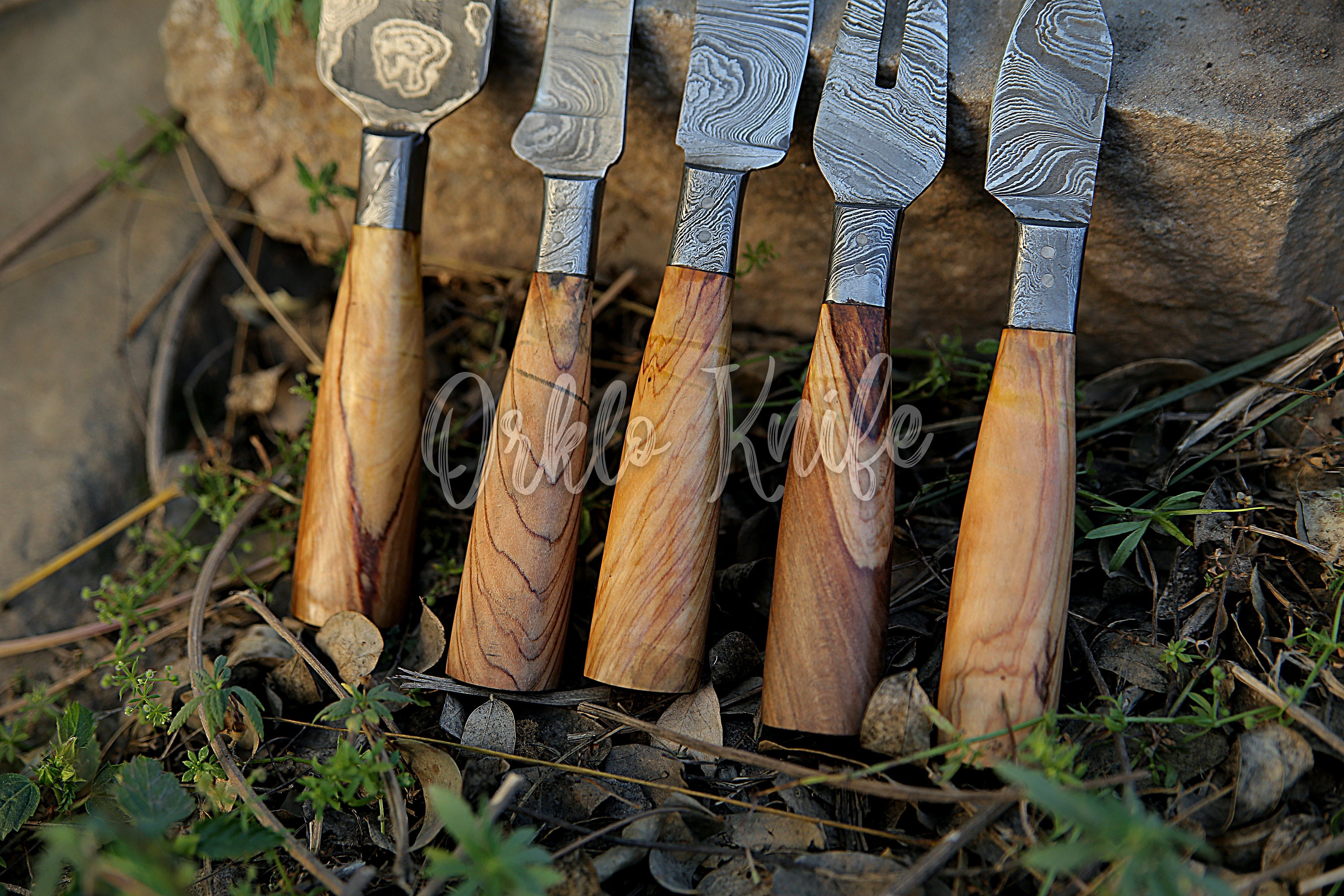 Handmade Damascus Cheese Knife Set of 5 Pcs With Olivewood Etsy