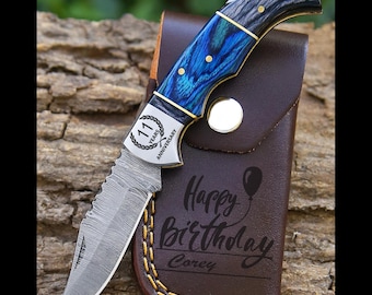 Gepersonaliseerde handgemaakt zakmes cadeau voor hem Damascus mes 13e verjaardag verjaardagscadeau voor hem Vaderdag cadeau bruiloft bruidsjonkers cadeau