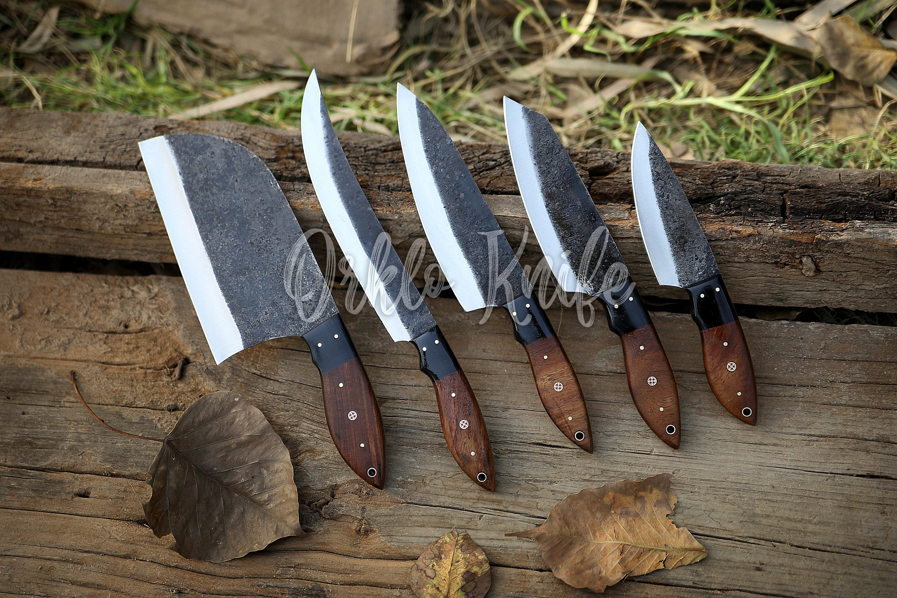 German Steel 50crmov15 Chef Knife Set 7 Pcs With Natural Ebony Wood Handles Kitchen  Knife Set EDC Cooking Knives Christmas Gift Father Gift 