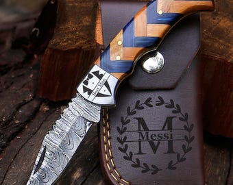 Handmade Damascus Pocket Knife Custom Groomsmen Gift Anniversary Gift for him Dad Husband Personalized Gift for Men Graduation gifts for him