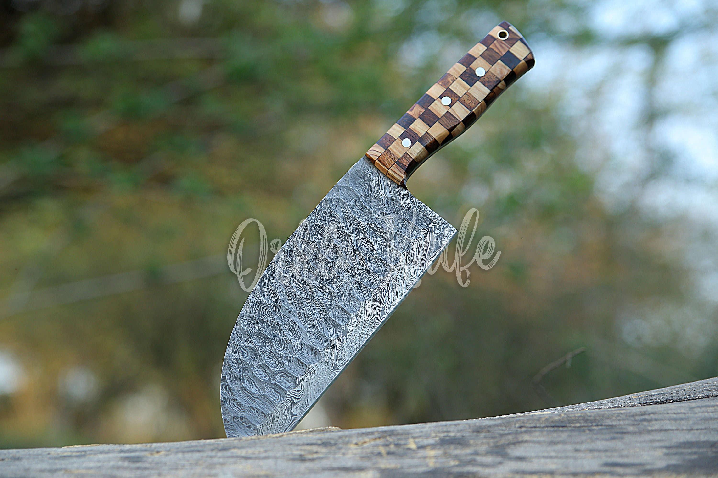 Handmade Damascus Serbian Chef Knife Big Chopper With Rosewood & Olive Wood  Gift for Women Kitchen Knife Groomsman Father's Day Gift Lover 