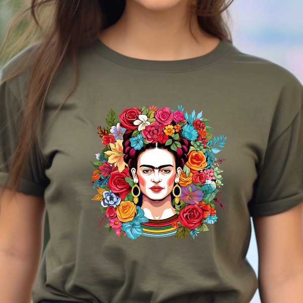 Frida the Feminist Icon, Frida's Flower Crown T-shirt, Frida Kahlo Tee, Frida's Colorful Spirit Tee, Artista Frida T-shirt