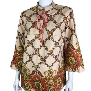 Vintage Original 1960s Hippie Bohemian Paisley Blouse Top UK 10-12
