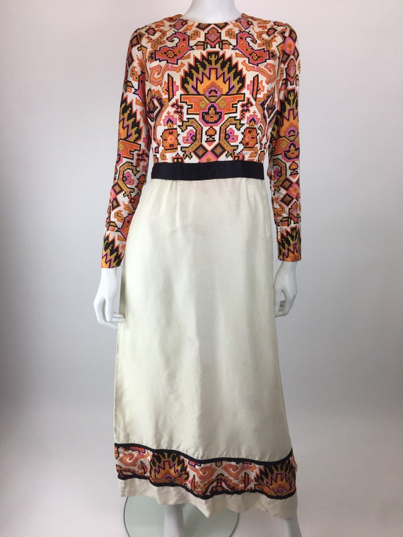 Vintage Original 1970s Jean VARON Aztec Print maxi