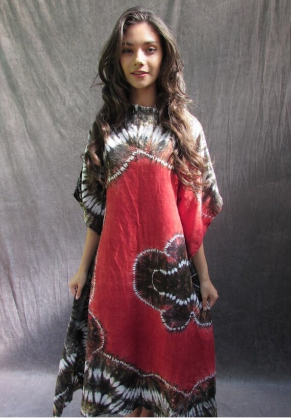 Vintage Original 1970s Cotton Tie Dye Kaftan Dres… - image 2