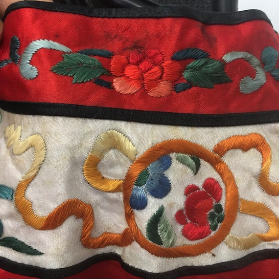 Vintage 1950s original rare Chinese red  embroide… - image 9
