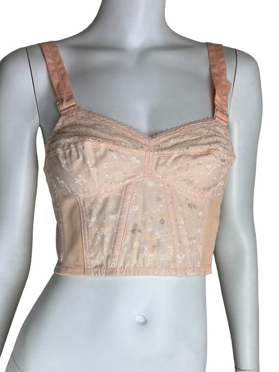 Vintage Original 1950s Pale Pink Cotton Basque Boned Corset Bra UK 8