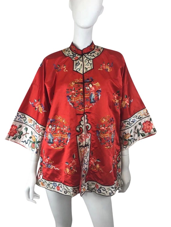 Vintage 1950s original rare Chinese red  embroide… - image 1