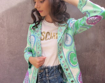 Vintage 1960s Rare Original Emilio Pucci Op Art Signature print Shirt/ Jacket UK 8/10