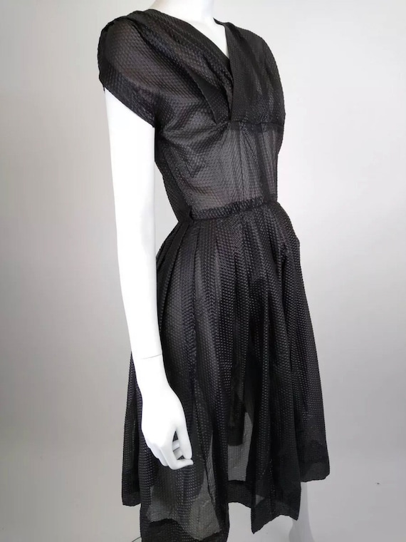 Vintage 1940/1950s black semi sheer rockabilly dr… - image 2