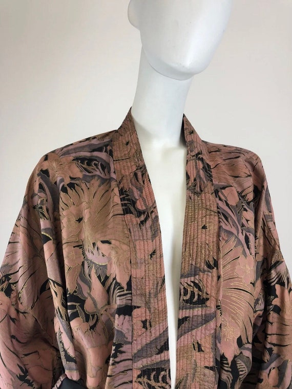 Vintage original 1990s raw silk brown kimono gown… - image 3