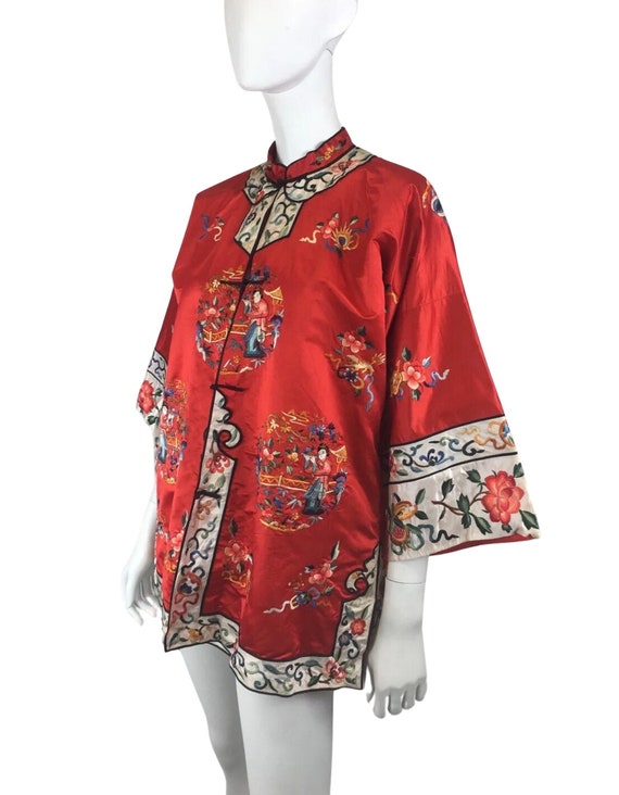 Vintage 1950s original rare Chinese red  embroide… - image 2