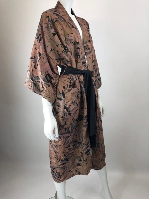 Vintage original 1990s raw silk brown kimono gown… - image 2