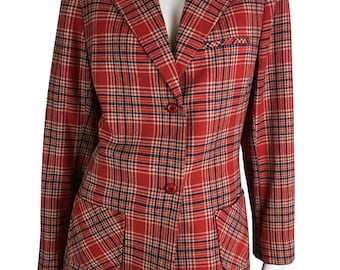 Vintage Original 1960s PENDLETON Red Check 100% Virgin Wool Jacket Blazer UK 10-12