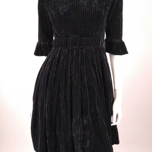 Vintage 1950s black ribbed velvet fit and flare dress by Modehaus record Germany image 1