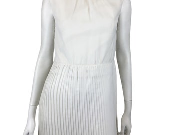 Vintage Original White Mod Embellished Choker Pleated Evening Dress UK XS 8