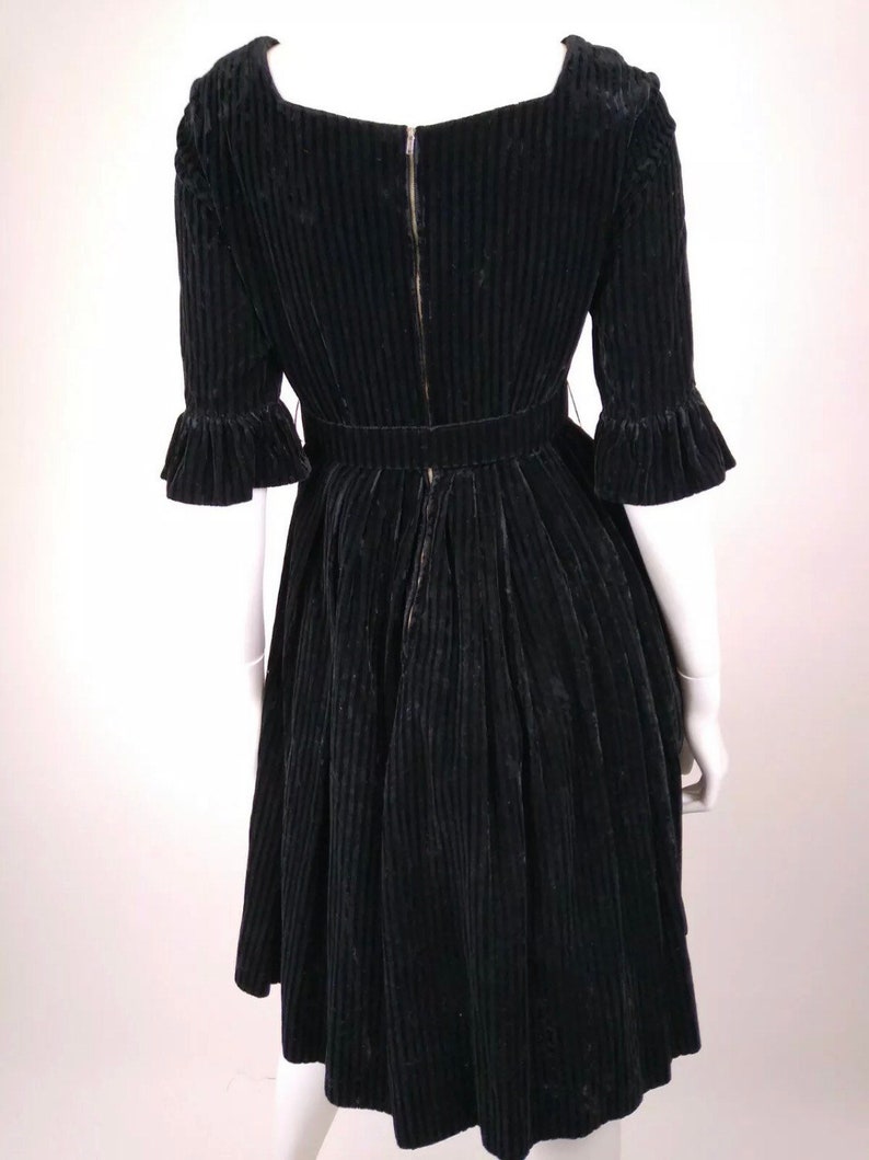 Vintage 1950s black ribbed velvet fit and flare dress by Modehaus record Germany image 5