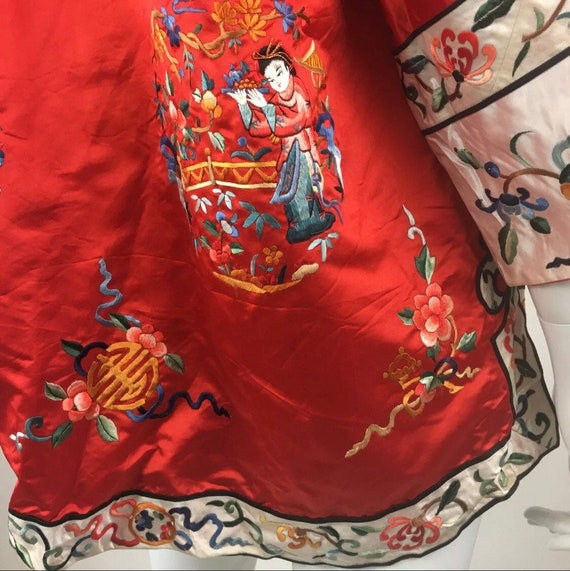 Vintage 1950s original rare Chinese red  embroide… - image 6