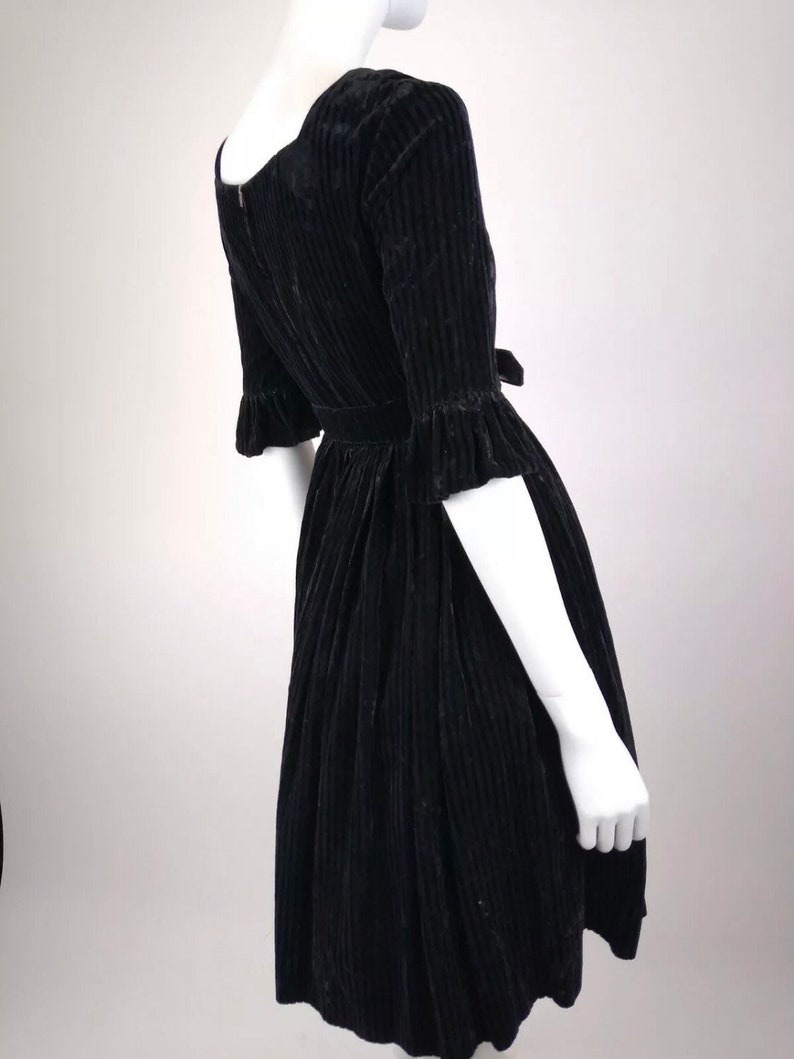 Vintage 1950s black ribbed velvet fit and flare dress by Modehaus record Germany image 4